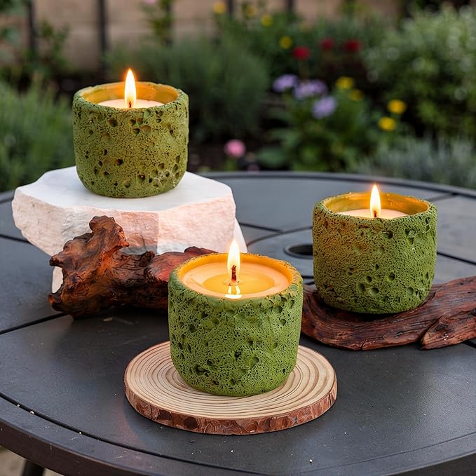 Viyffo 3 Pack Green Citronella Candles Outdoor, Citronella Candle Set Indoor, Lemongrass Candles for Home Scented, Non Toxic Soy, Ceramic Jar for Patio Décor & Camping Gift (6oz, 12 Hour Burn Each)