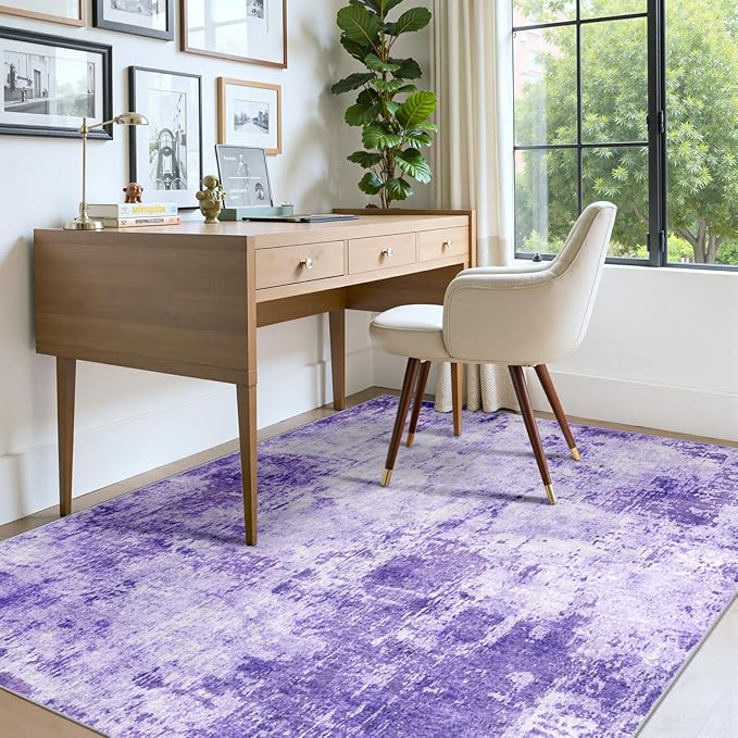 RELEANY Washable Area Rugs 4'x6' Non-Slip Modern Abstract Soft for Living Room Entryway Bedroom Nursery, Print Pattern, Purple Gray Pink White
