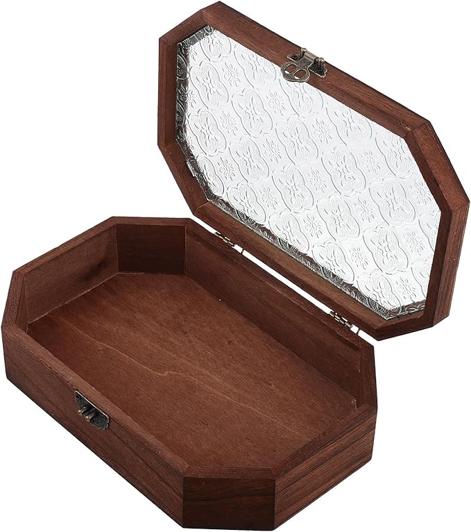 GARVALON Vintage Wooden Jewelry Box Small Octagonal Makeup Organizer with Hinged Lid Decorative Vanity Desk Storage for Home Keepsake and Jewelry Storage