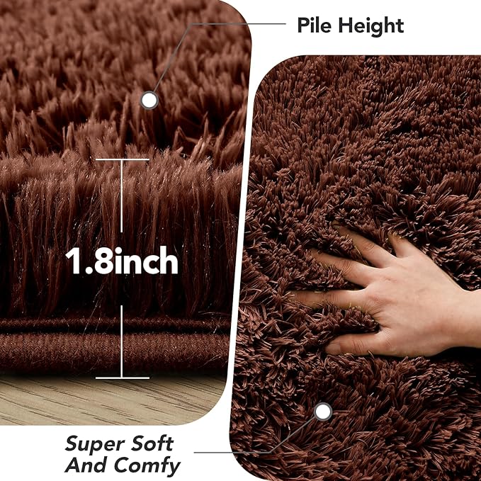 Living Room Area Rugs 8x10: Brown Ultra Fluffy Non-Slip Floor Carpet for Bedroom Living Room Home Office, Soft Shag Rug Home Decor (Brown 8x10 Feet)