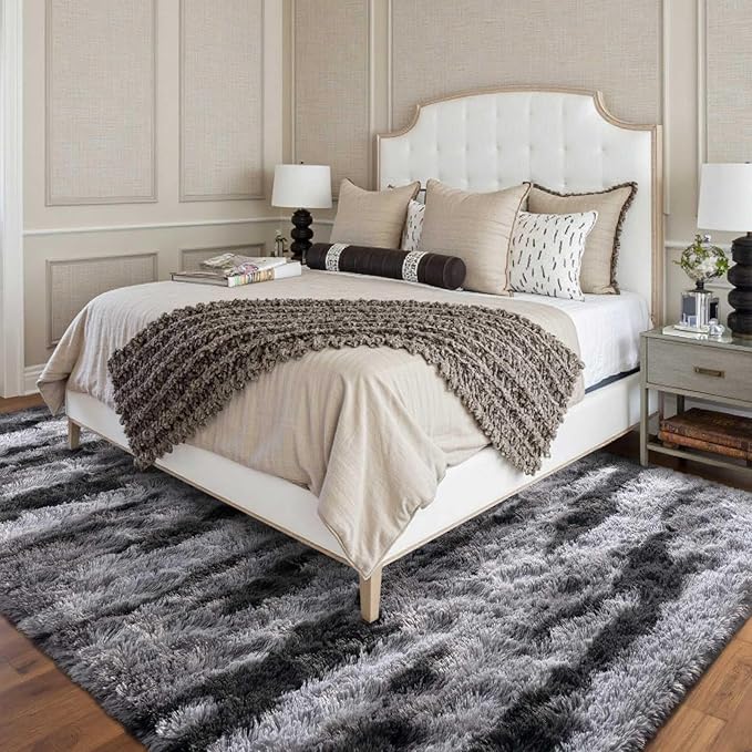 FinRèc Black Rugs for Bedroom Living Room, 4x6 Feet Fluffy Shaggy Area Rug, Non-Slip Soft Shag Rug for Nursery Kids Room Dorm Room Home Decor, Indoor Plush Floor Carpet