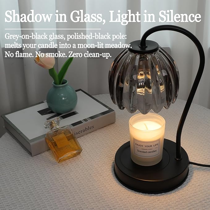 Fragrance Candle Warmer Lamp, Dimmable Candle Warmer with Timer & 2 Bulbs, Vintage Black-Gray Candle Lamp, Wax Warmer Lamp for Jar Candles, Birthday Gift for Women New Home Decor
