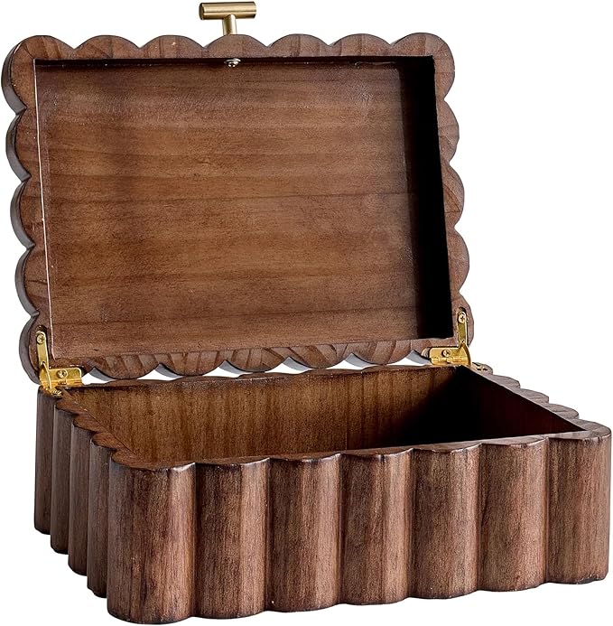 Scalloped Wooden Jewelry Storage Box – Multi-Functional Decorative Organizer for Elegance