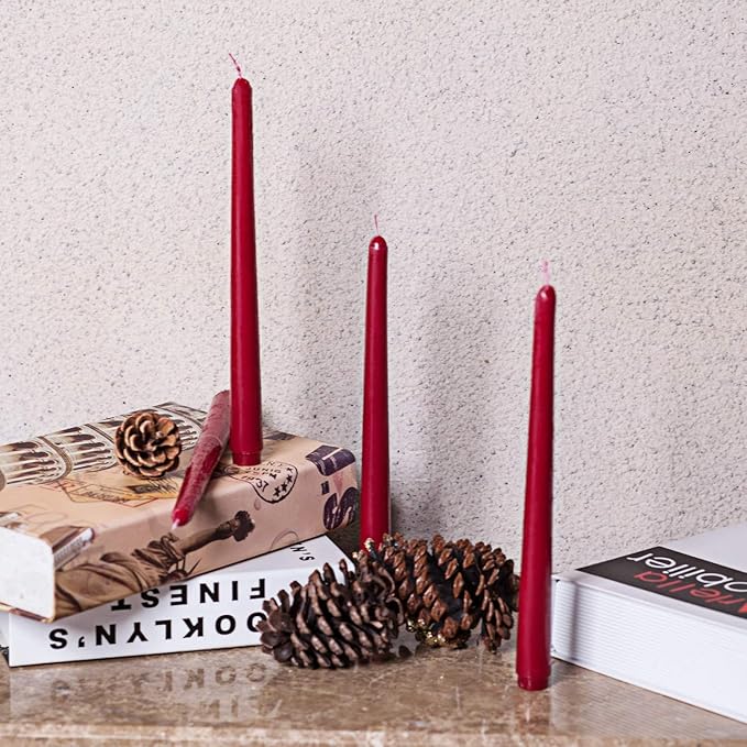 Howemon 14 Pack Dark Red Taper Candles 12 Inch Tall 3/4 Inch Thick Burn 10 Hours (Burgundy)