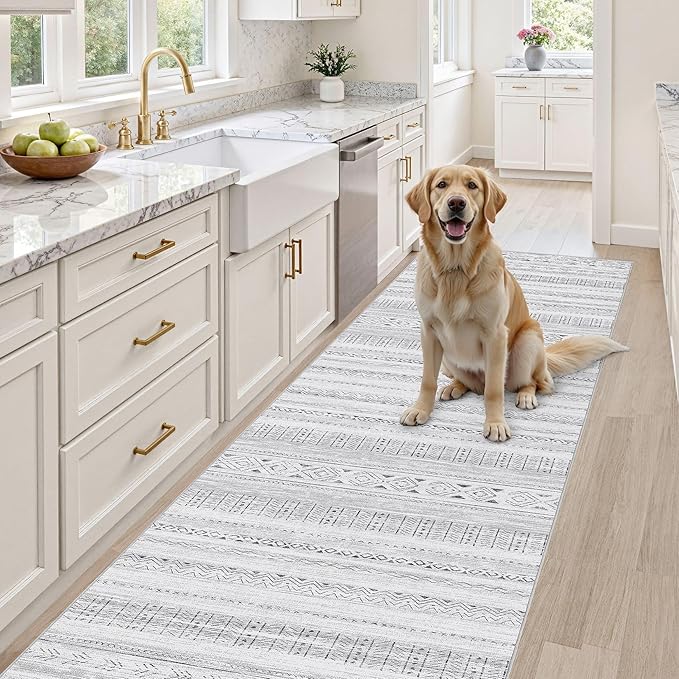 cotiled Hallway 2.6x10 Runner Rugs: Washable Boho Rugs with Non Slip Backing Large Soft Indoor Stain Resistant Carpet for Living Room Bedroom Farmhouse Dining Room Lightweight Home Decor Dark Grey