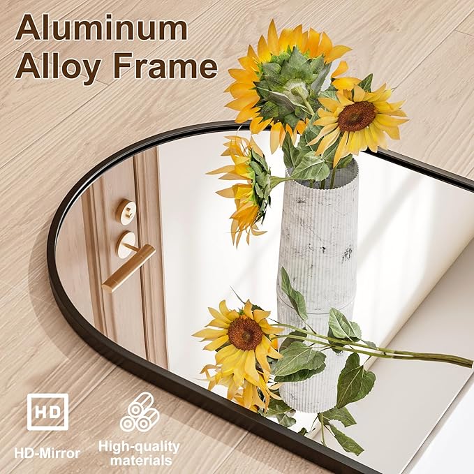 Rowjut Full Length Door Mirror, Wall Mounted Wall Mirrors, 50"X16" Arched Behind Door/Full Length Mirror for Use in Living Rooms, Rooms, Bedrooms, Cloakrooms, etc. (Black)