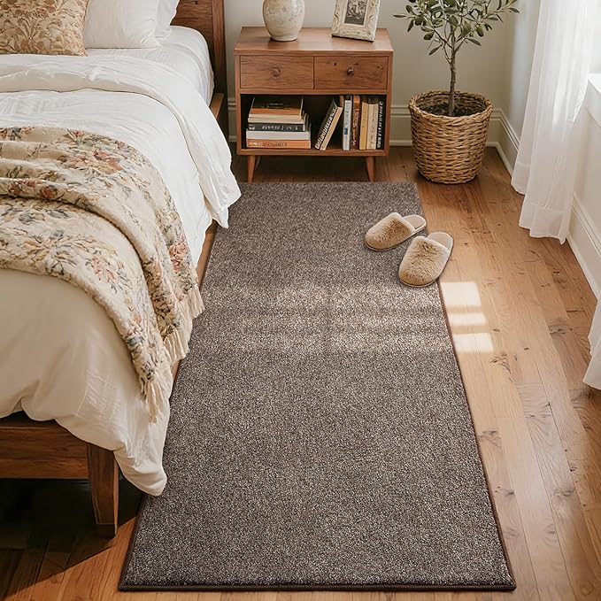 FinRèc 2x6 Washable Runner Rugs for Kitchen Hallway Bedroom, Low Pile Thin Rug Solid Color, Non-Slip Carpet Indoor for Home Decor (Brown/White)