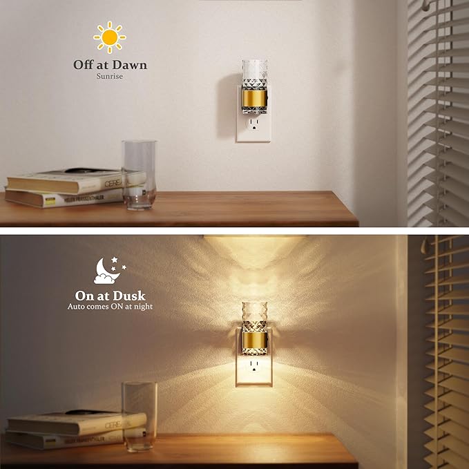 JandCase Night Light, Automatic Night Lights Plug into Wall,2 Pack 3000K LED Nightlights with 0-100LM Adjustable Brightness, Night Light Plug in with Light Sensor for Bathroom Hallway Room Decor