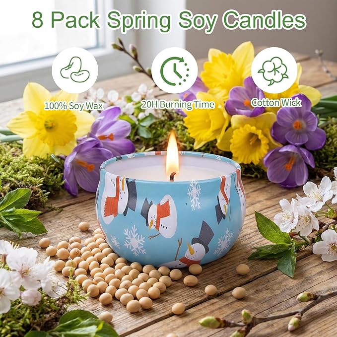 Spring Candles Set, 8 Pack Floral Candles for Home Scented, Spring Candle Gift Sets for Women and Men, 2.5oz Natural Soy Wax Aromatherapy Candle for Mother's Day, Birthday, Easter