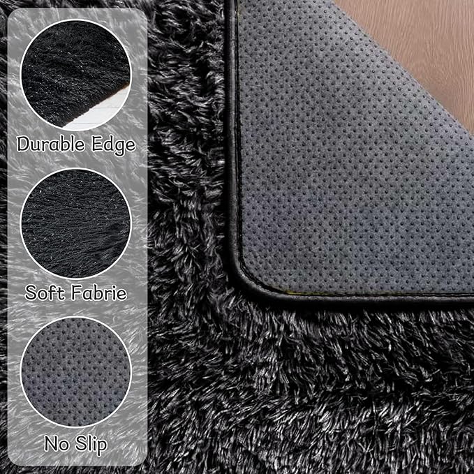Fluffy Area Rugs for Bedroom - Soft Plush Shag Rug for Living Room Nursery Kids Room - Non Slip Fuzzy Shaggy Floor Carpets for Girls Boys Play Room Dorm Decor (Black, 6' x 9')