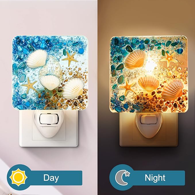 Hortsun Plug in Seashell Night Light Ocean Sea Animal Decorative Night Light Plug in Beach Lamps Vintage Ocean Lamps for Adult for Home Bedroom Living Room Bathroom Wall(Starfish)