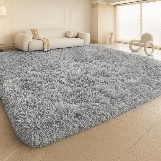 Large 9x12 Area Rug for Living Room, Soft Shag Rugs for Bedroom, Non-Slip Ultra Fluffy Rug,Modern Plush Carpet for Girls Boys Kids Room Dorm,Fuzzy Rug for Home Decor Aesthetic,Gray