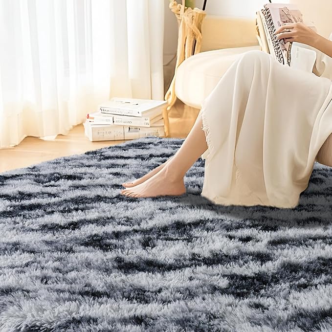 Area Rugs for Living Room 6x9, Ultra Soft Fluffy Rug for Bedroom, Modern Shaggy Carpet Fuzzy Rug for Girls Boys Room Home Indoor Nursery Teens Dorm Decor, Upgrade Non-Slip Durable, Tie Dyed Stripes