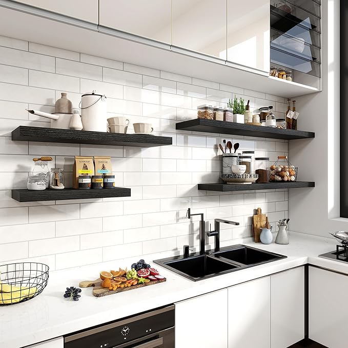 Acovy 36 Inch Floating Shelves, 12 Inch Deep Floating Shelves for Wall, Floating Shelf with Invisible Brackets, Deep Shelves for Bathroom, Bedroom, Living Room, 2 Pack, Black
