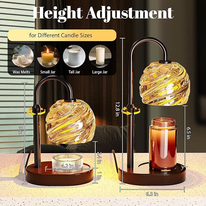 Candle Warmer Lamp with Timer Dimmer, Electric Candle Warmer with Adjustable Height for New Home Decor, Birthday Gifts for Women Men Mom, Wax Melter for All Jar Sizes, 2Bulbs,Black
