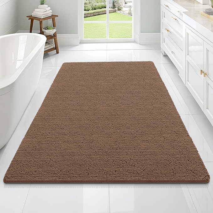 OLANLY Large Bathroom Rugs 70x46, Extra Soft Absorbent Chenille Bath Rugs, Rubber Backing Quick Dry, Machine Washable Bath Mats for Bathroom Floor, Tub and Shower, Home Decor Accessories, Mocha