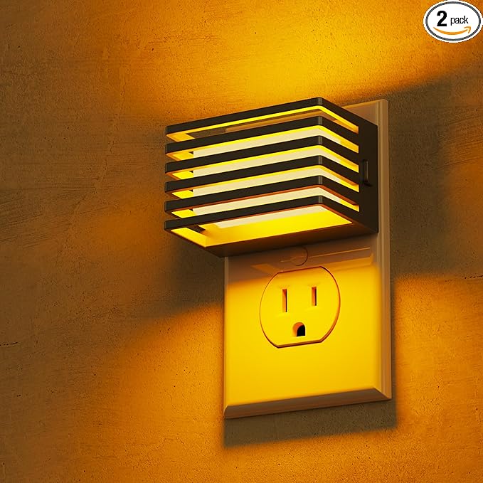 L LOHAS LED Night Lights Plug into Wall, 2 Pack Modern Night Light with Dusk to Dawn Sensor, Dimmable Plug in Night Light, Adjustable Brightness, for Bedroom Bathroom Hallway (Black)