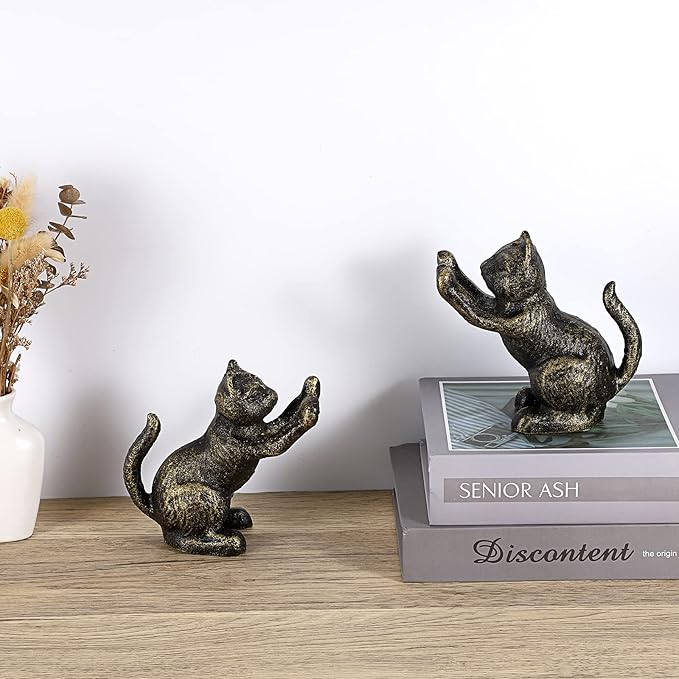 2 Pack Cat Decorative Bookends for Shelf - Cast Iron Book Ends Cute Dog Bookend Support for Home Decor, Heavy Duty Book Stands Vintage Antique Shelf Decor for Reading Enthusiasts or Cat Lovers