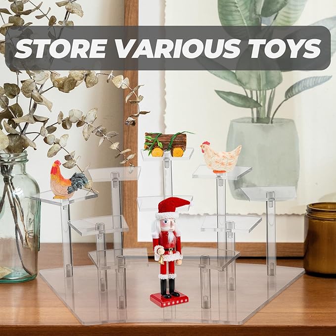 Multi-layer Acrylic Display Rack with 10 Curved Slots, Doll Rack and Handicrafts Storage Shelf for Collectibles and Makeup Organizer