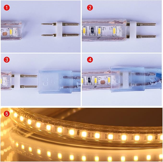 5050-60 Type AC 110-120V White LED Strip Lights, Flexible/Waterproof/Dimmable/Multi-Modes LED Rope Light + 23 Keys Remote for Home/Garden/Building Decoration (16.4ft/5m, White 6000K)