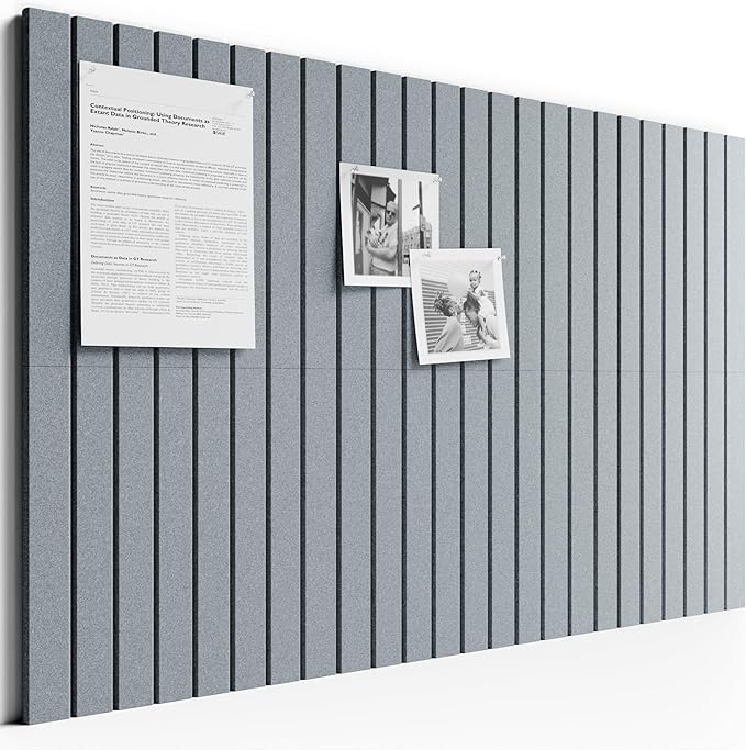 Bumusty Large Cork Board Alternative-36 x 24" Felt Bulletin Board Tiles, with 30 Pushpins, 40 Adhesive Tabs, Fine-Stripe 6-Pack, Cork Boards for Office Push Pin Board Felt Board-Blue Gray