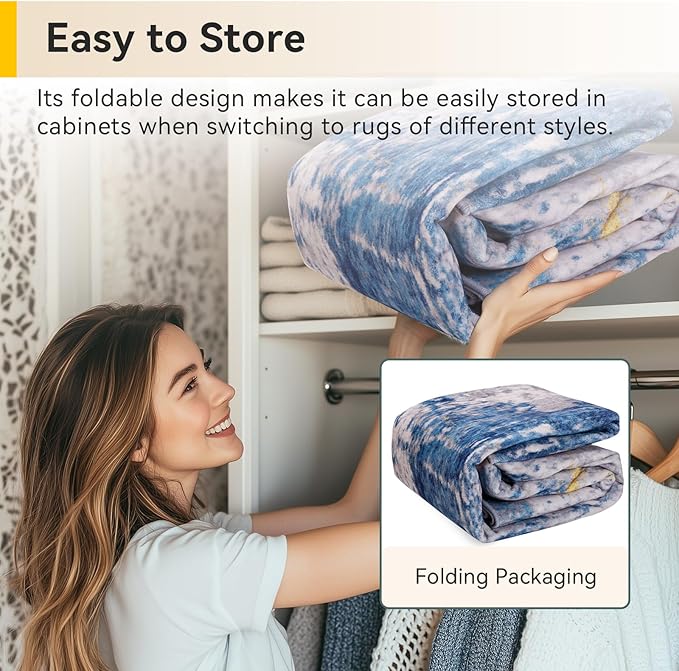 RELEANY Washable Area Rugs Square 8ft Non-Slip Modern Abstract Soft for Living Room Entryway Bedroom Nursery, Print Pattern, Grey Blue Gold/Golden