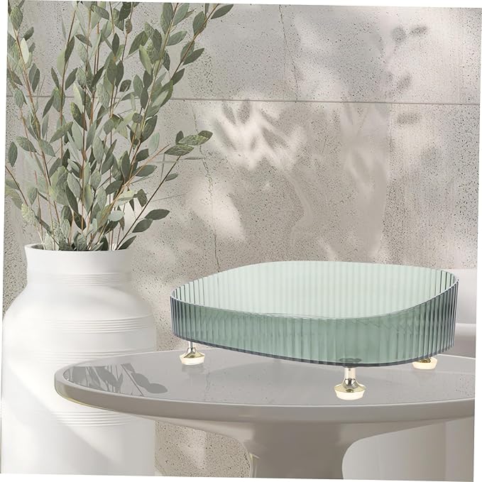 Happyyami Green High-Edge Lipstick and Perfume Organizer Tray Plastic Vanity Storage for Jewelry Makeup and Accessories Elegant Dresser Display Four Feet