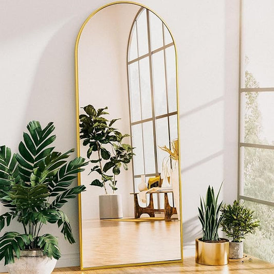 Antok Arched Full Length Mirror, 58"x21" Gold Metal Frame Floor Mirror for Bedroom Living Room, Freestanding/Wall Mount/Leaning