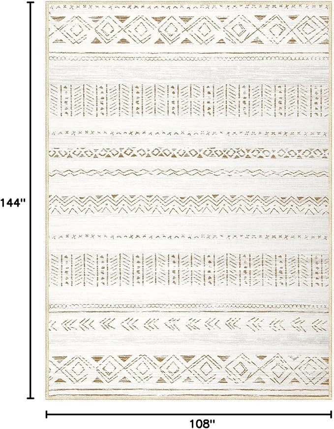 cotiled 9x12 Area Rug Living Room: Washable Boho Rugs with Non Slip Backing Large Soft Indoor Stain Resistant Carpet for Bedroom Farmhouse Dining Room Lightweight Home Decor L Brown/Cream