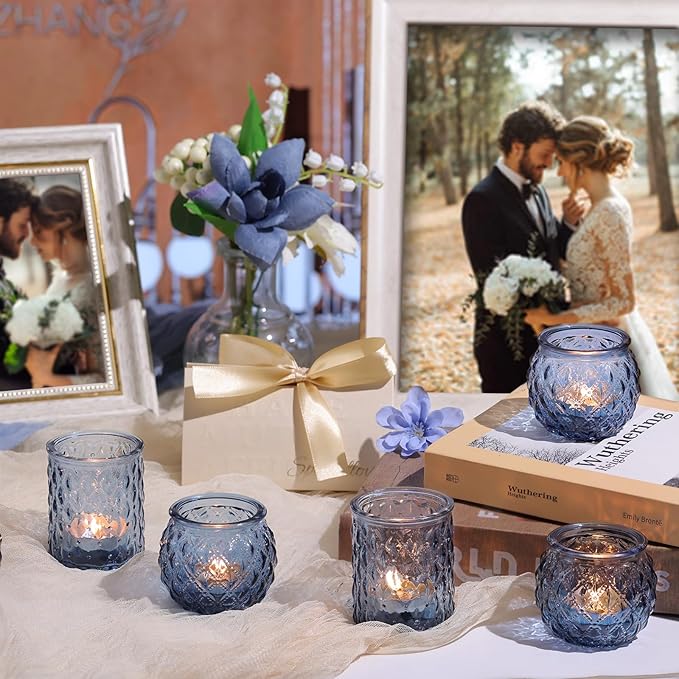 NITIME 36Pcs Assorted Blue Votive Candle Holders, Blue Candle Holders for Wedding Table Decor, Tea Lights Candle Holder for Table Centerpiece, Bridal Shower, Baby Shower Decorations
