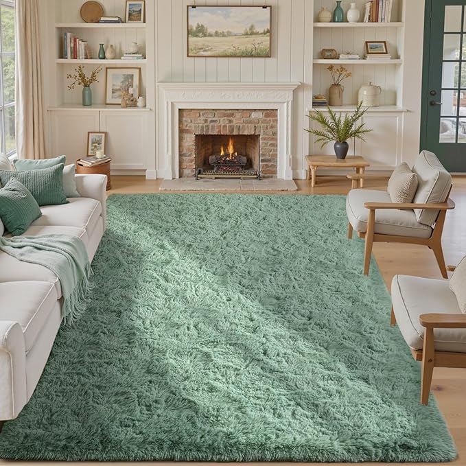 5x8 Rug Sage Green Area Rugs for Living Room,Plush Soft Grass Fluffy Nursery Bedroom Carpet for Kids Teens Home Decor Aesthetic