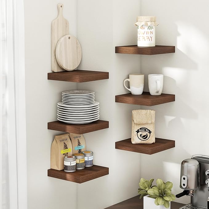 8 Inch Floating Shelves for Wall with Invisible Brackets Set of 3, 8"D Engineered Wood Wall Shelves with Wood Grain for Living Room, Bedroom, Bathroom, Kitchen Decor and Storage, Walnut Finish