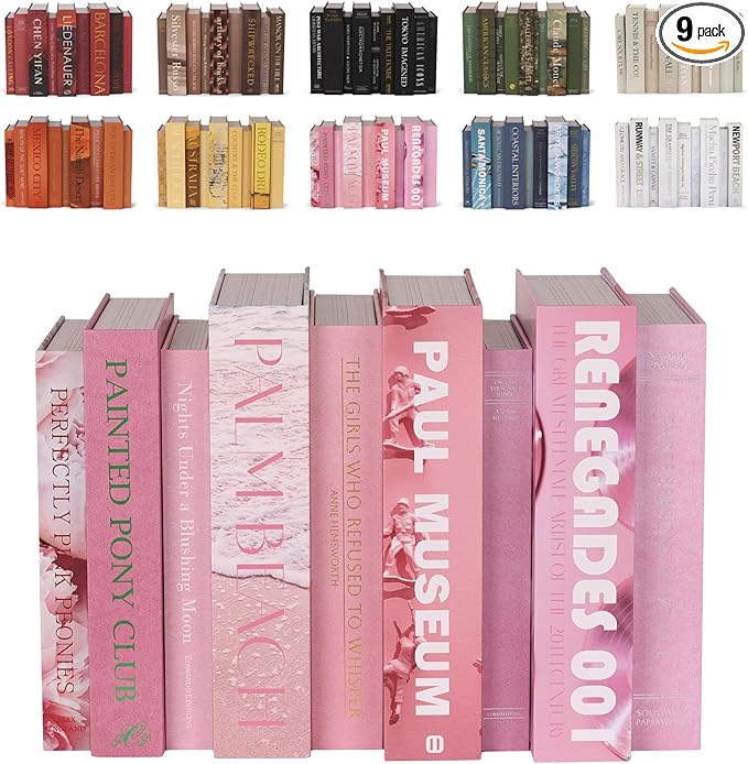 Pink Faux Books Set of 9 - Secret Compartment Fake Books Ideal for Coffee Table, Home Staging, Interior Design & Fashion Books, Beach House, Library Decor, Palm Beach Accessories
