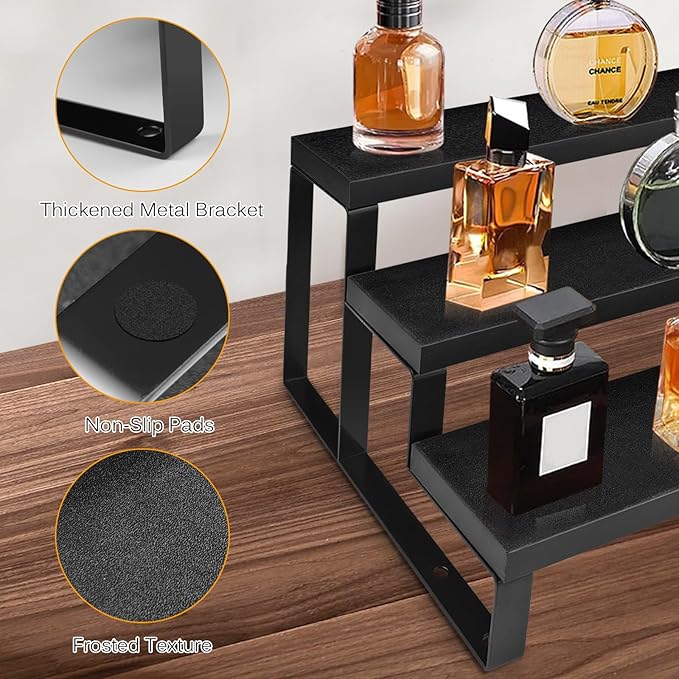 3 Tier Cologne Stand for Men 2 Pack,12 Inch Wooden Cologne Organizer for Dresser Waterproof Perfume Organizer with Anti-Slip Washers for Makeup,Figures,Cupcake,Perfume,Dessert,Display Risers Stand