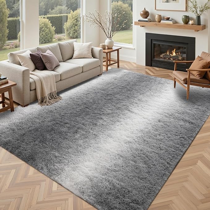 4x6 Feet Area Rugs for Bedroom,Gradient Grey Plush Fluffy Shaggy Living Room Rugs Non-Slip, Ultra Soft Carpet for Nursery Kids PlayRoom Dorm Office Indoor