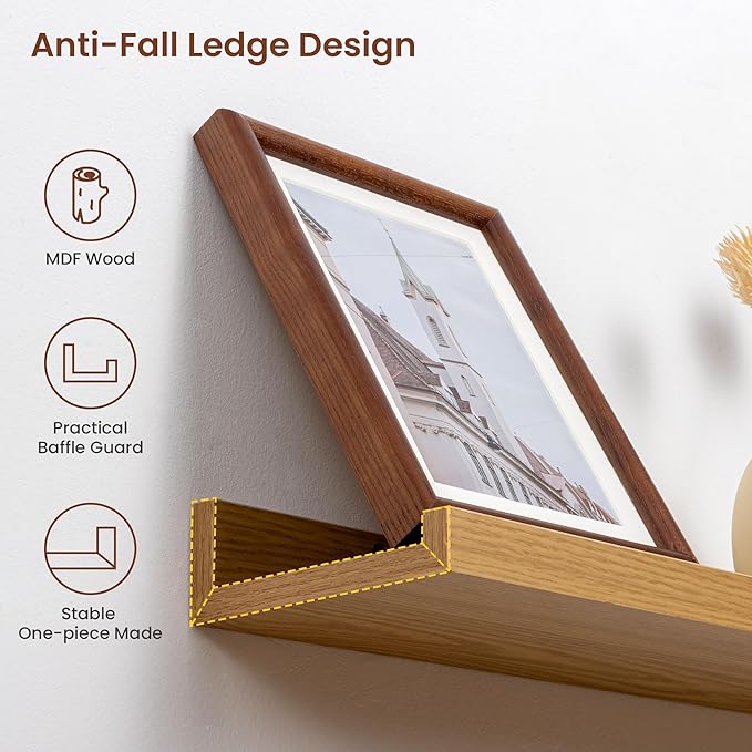 Axeman Picture Ledge Shelf | 24 Inch Oak Floating Shelves Set of 4 | Rustic Wood Wall Shelves with Lip | 24" Oak Picture Shelves for Wall with Ledge | Photo Shelves