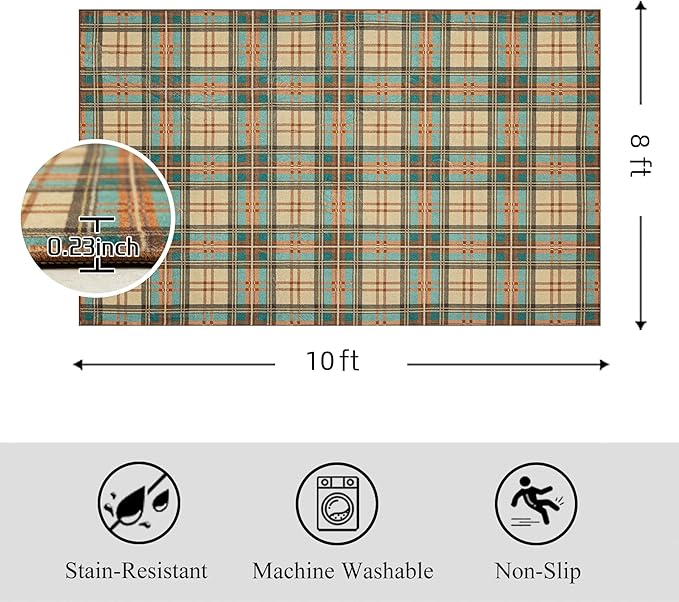 Ruaruarug Area Rug Non Slip Machine Washable Ultra Soft Living Room/Bedroom/Kitchen/Outdoor/Classroom Plaid, 8'×10'