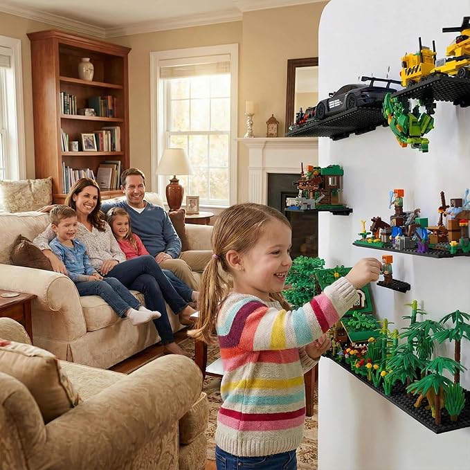 12 Pack Wall Display Shelf for Lego Standard Bricks – 4x5 inch Dual-Sided Floating Shelves, 16x13 Studs 4.8-4.9mm, Supports Up to 2 lbs with Screw, Baseplate Wall Mount for Builders Room Decor