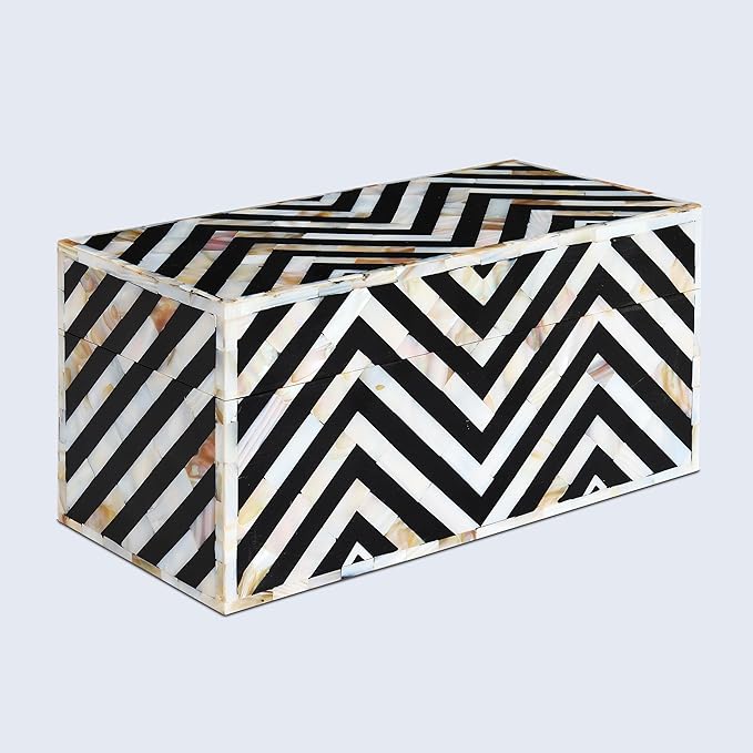 Handicrafts Home Large Decorative Storage Box with Lid– 10x5x5” Coffee Table Organizer, Keepsake-Decorative Boxes for Home Decor, Stylish Decorative Box for Office Décor-Nacre Trance