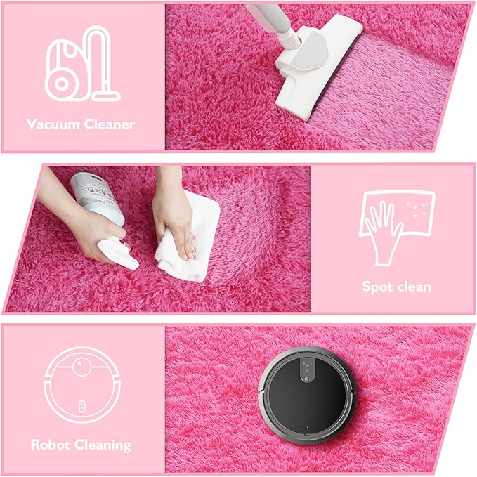 6x9 Fluffy Area Rug for Living Room,Shag Area Rugs for Bedroom,Soft Fuzzy Rug Non-Shedding Indoor Plush Carpet for Kids Bedroom Nursery Dorm Home Decor,Hot Pink