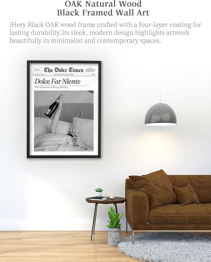 iHery Premium Natural Black OAK Wood 16x20in Dolce Far Niente Framed Wall Art, Retro The Sweetness of Doing Nothing Canvas Wall Decor For Girly Dorm Bedroom Living Room 1Pack