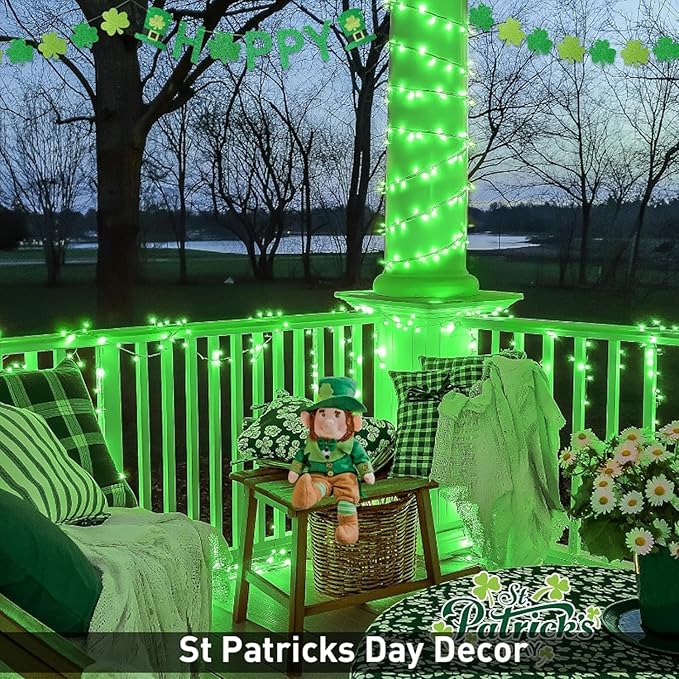 JMEXSUSS St Patricks Day Decorations, Connectable 100 LED St Patricks Day Lights, 8 Modes Plug-in Green Christmas Lights Indoor, 33ft Clear Wire Grinch Green String Light Outdoor for Grinch Tree Decor