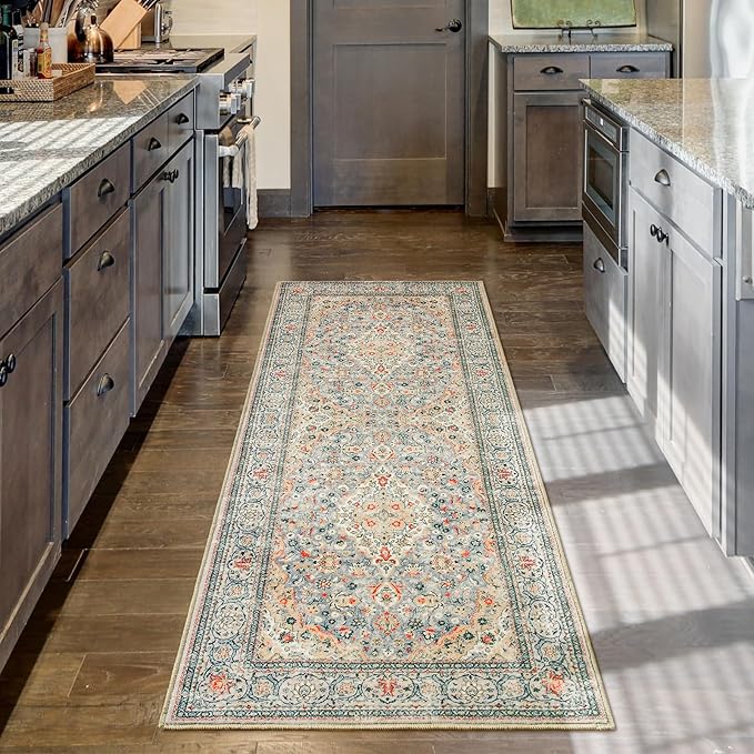 Goideal Washable Runner Rug 2x6, Beige Rugs Non Slip, Indoor Low Pile Carpet with Rubber Backing for Hallway Kitchen Bathroom Entryway Bedroom
