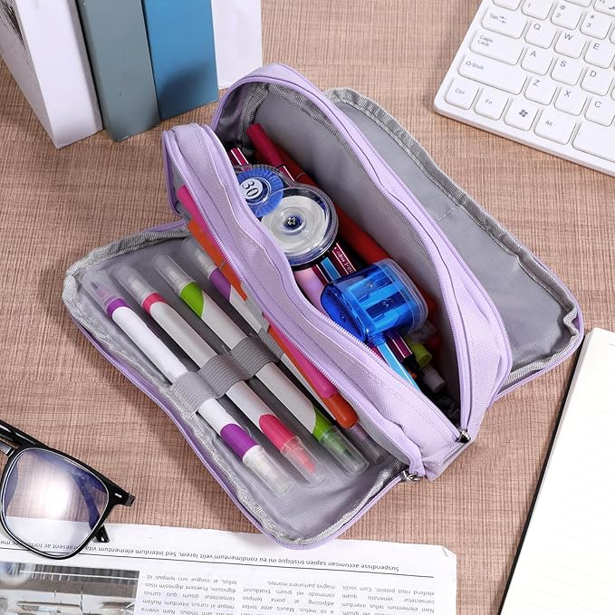 Large Capacity Storage Bag Big Zipper Pouch Box Bag Cute Stuff Aesthetic Organizer Office Home Supplies for Men Women Adults (Purple)