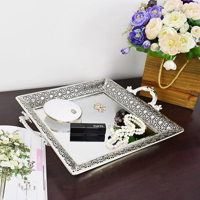 Decorative Glass Mirrored Tray Home Decor Vanity Tray for Dresser Make Up Jewelry Organizer Gold Perfume Tray Rectangle