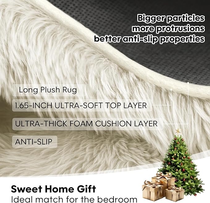 5x7 Plush Fluffy Area Rugs, Large Soft Carpet, Upgraded Non-Slip Rectangular Rug for Living Room, Bedroom, Kids Room, Dorm, Modern Home Decor Aesthetic,Cream White.