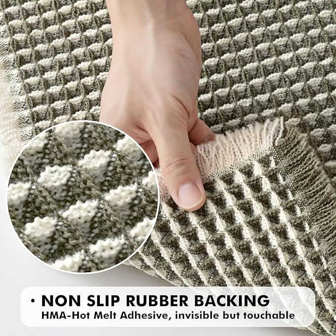 MIULEE Set of 2 Waffle Bathroom Rugs, Boho Bath Rugs Non Slip Washable, Super Absorbent Bath Mats, Ultra Soft Rubber Backed Shower Mats for Bathroom Floor, Tub, Green & Cream, 17"x24"+18"x30"