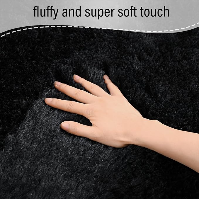 BENRON Fluffy Rugs for Living Room 5x8 Black, Washable Large Area Rugs for Bedroom Dining Table Office Kids Nursery Room, Washable Indoor Floor Carpets