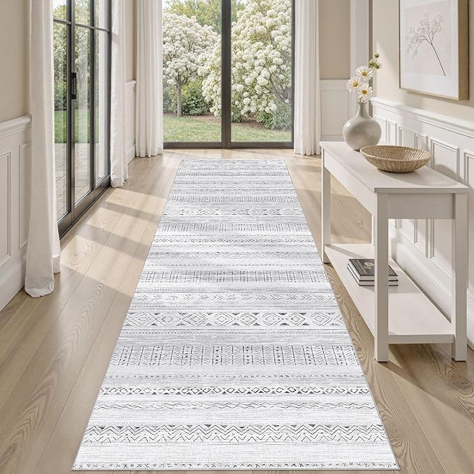 cotiled Hallway 2.6x10 Runner Rugs: Washable Boho Rugs with Non Slip Backing Large Soft Indoor Stain Resistant Carpet for Living Room Bedroom Farmhouse Dining Room Lightweight Home Decor Dark Grey