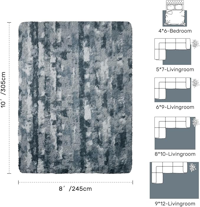 Area Rugs for Living Room 8x10 Feet, Soft Fluffy Shagg Plush Bedroom Rug Non-Slip,Large Carpet for Nursery Kids Dorm Home Decor Grey White